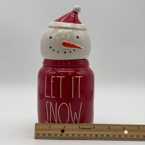 RAE DUNN Canister Let It Snow Red White Ceramic Baby Snowman Topper Christmas - Picture 12 of 14